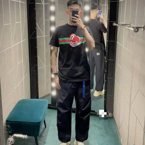 Gucci Black T-Shirt with Heart Graphic