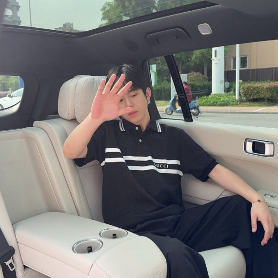 Gucci Striped Logo Polo Shirt (Black)