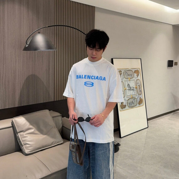 Balenciaga Blue Logo T-Shirt (White)
