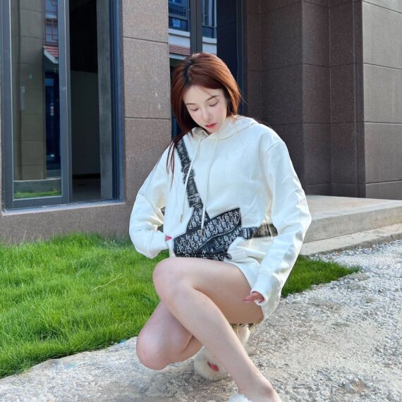 Dior White Hoodie with Bag Design