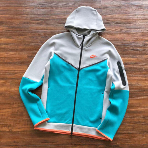 NIKE TECH FLEECE HOODIE x WOLF GREY/AQUAMARINE/ORANGE