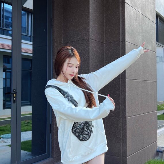 Dior White Hoodie with Bag Design