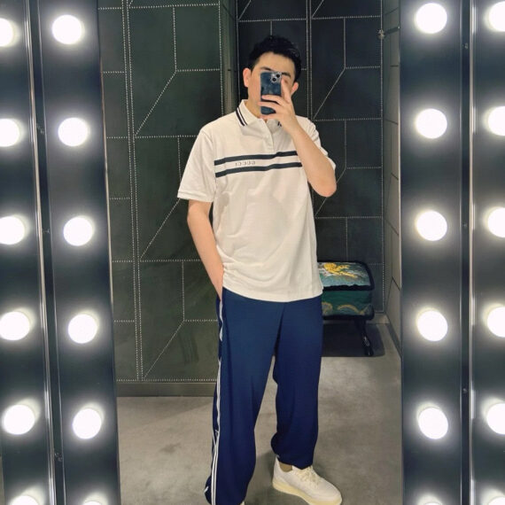 Gucci Striped Logo Polo Shirt (White)