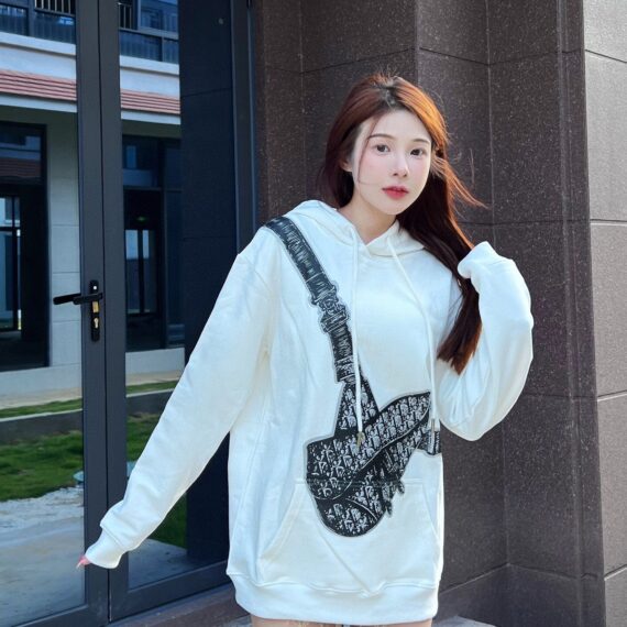 Dior White Hoodie with Bag Design