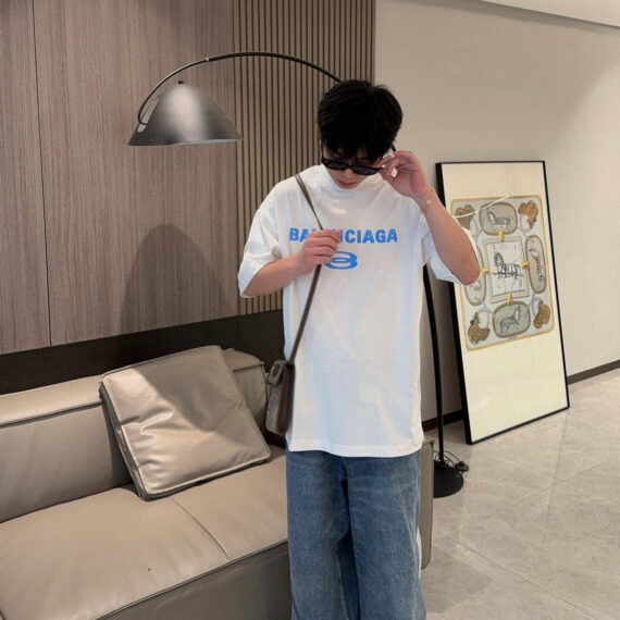 Balenciaga Blue Logo T-Shirt (White)