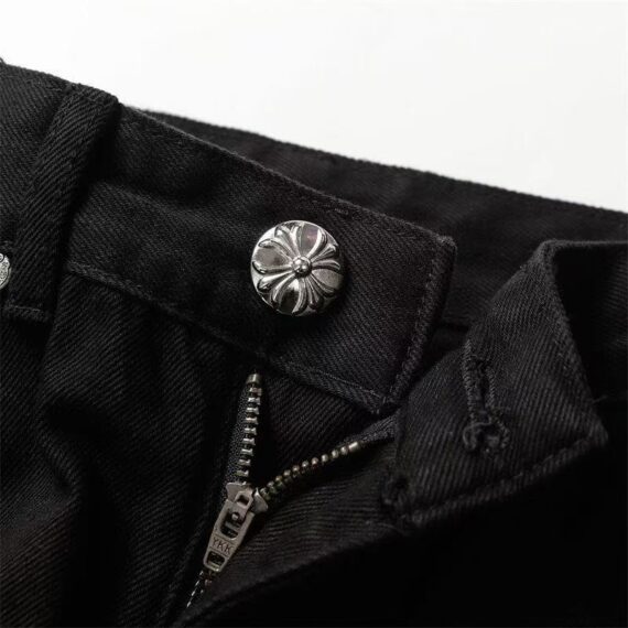 CHROME HEARTS WHITE YELLOW CROSS PATCH JEANS BLACK