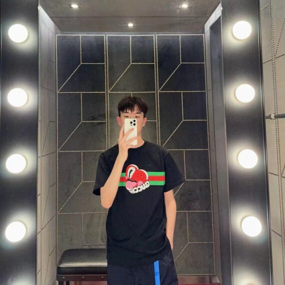 Gucci Black T-Shirt with Heart Graphic