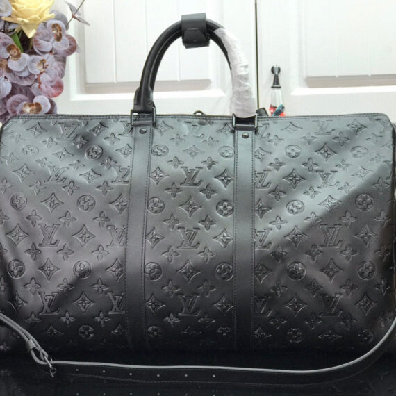 LOUIS VUITTON KEEPBALL 50 BLACK LEATHER TRAVEL BAG