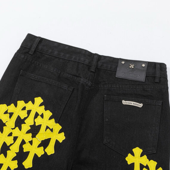 CHROME HEARTS YELLOW CROSS PATCH JEANS BLACK