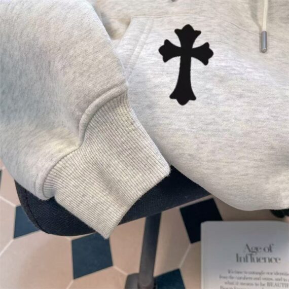 CHROME HEARTS BLACK CROSS PATCH HOODIE WHITE