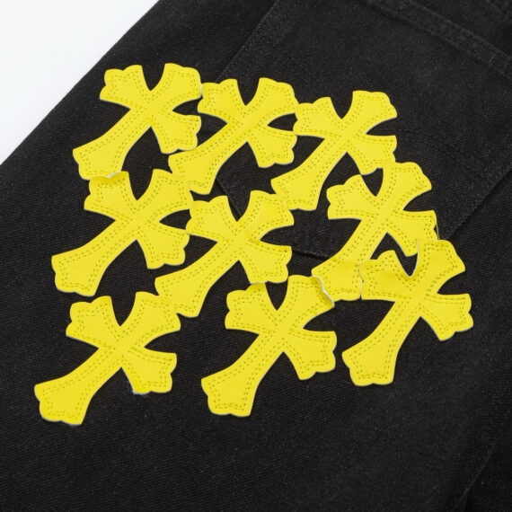 CHROME HEARTS YELLOW CROSS PATCH JEANS BLACK