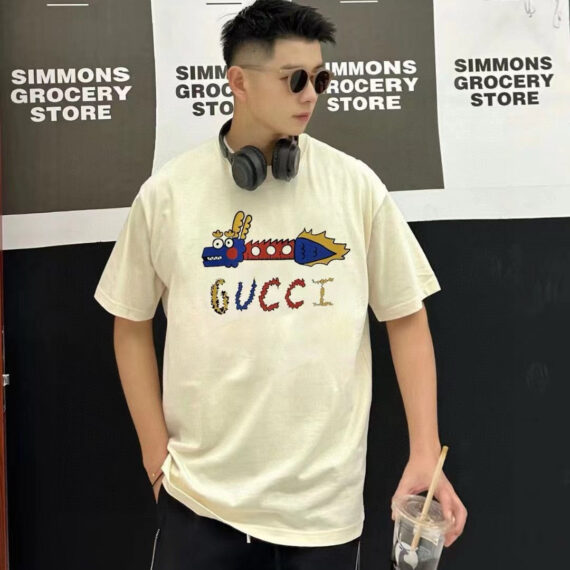 Gucci White T-Shirt with Dragon Graphic