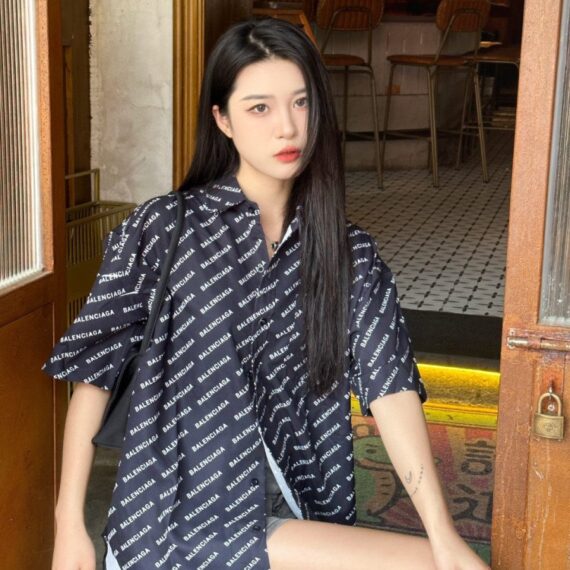 Balenciaga All-Over Logo Print Shirt (Black)