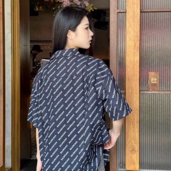 Balenciaga All-Over Logo Print Shirt (Black)