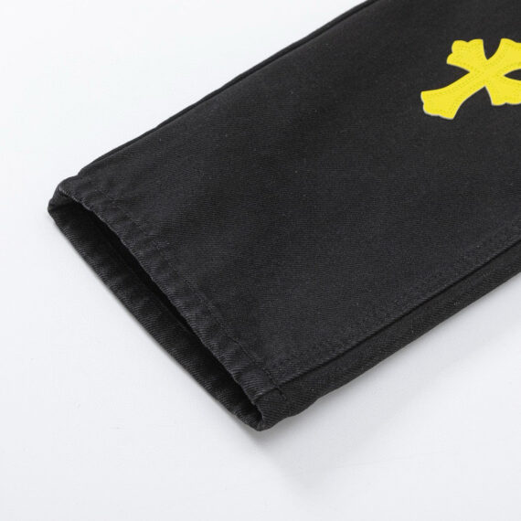 CHROME HEARTS YELLOW CROSS PATCH JEANS BLACK