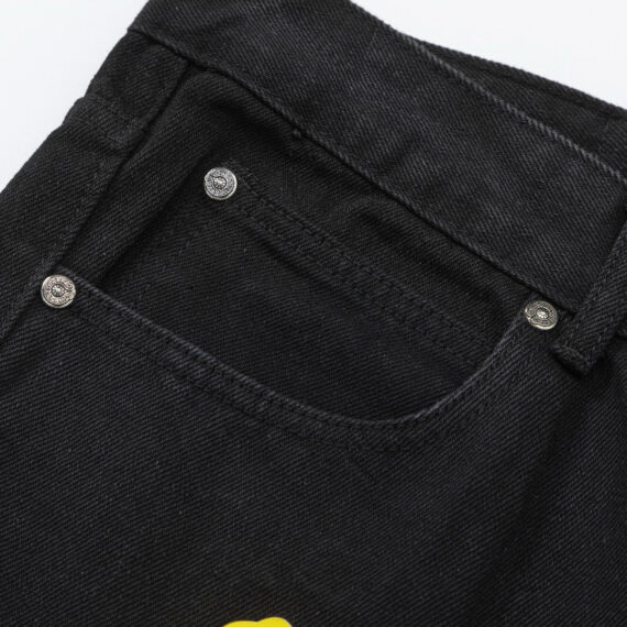 CHROME HEARTS YELLOW CROSS PATCH JEANS BLACK